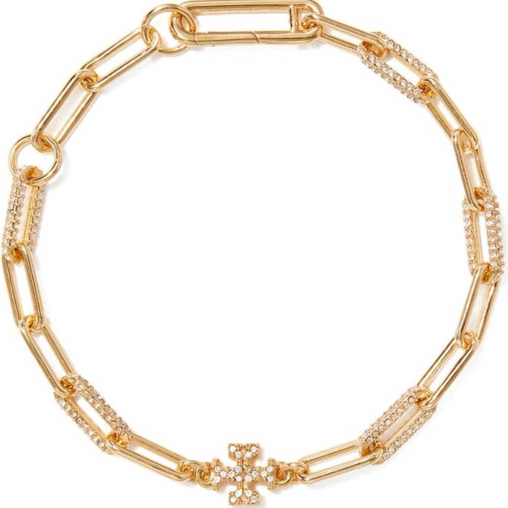 Gold Link Chain Bracelet with Cross Charm